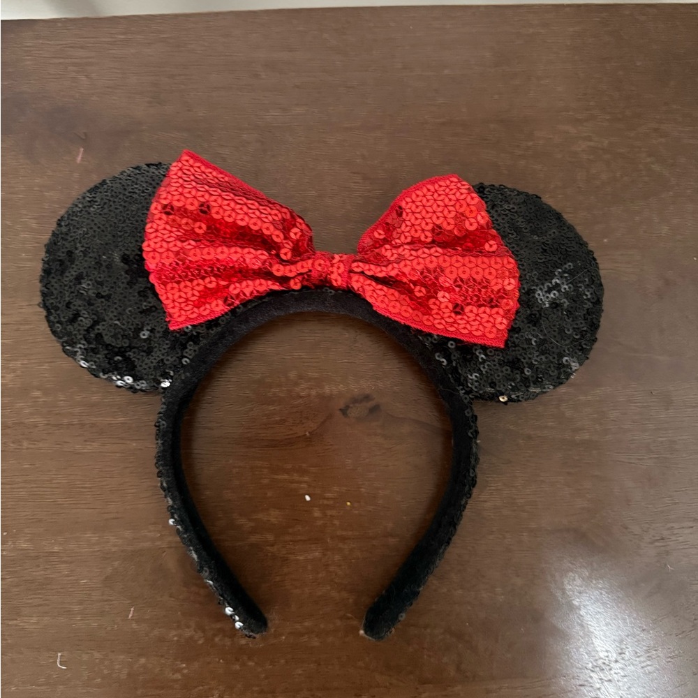 Sequin Minnie Mouse Ears Headband - Red and Black